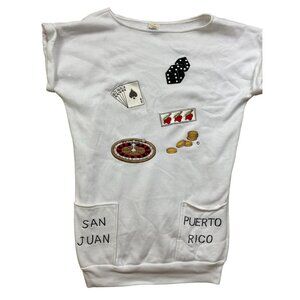 Cyntotles Womens Y2K Tunic Dress Small  White Fleece Dice Gambling Puerto Rico